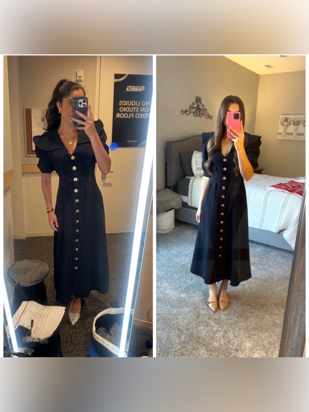 Ronny Kobo Rumi Midi Dress Navy Blue Button Front Medium